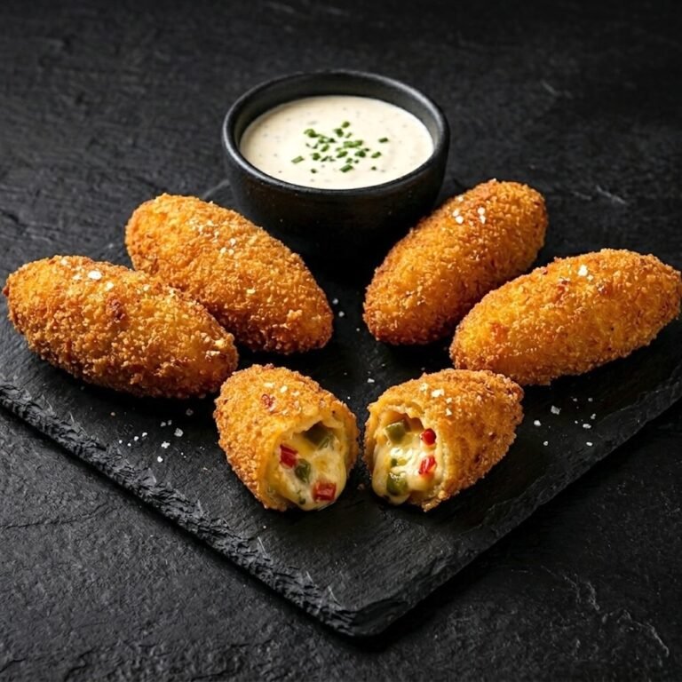 Hand-made jalapeño poppers with ranch